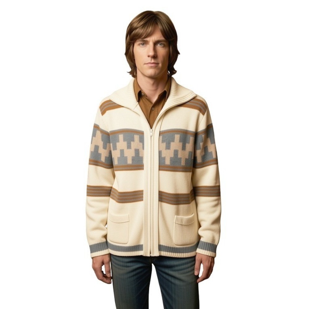 Vintage Dimension by Milford Mens M Zip Cardigan Geometric 70s Sweater USA Made